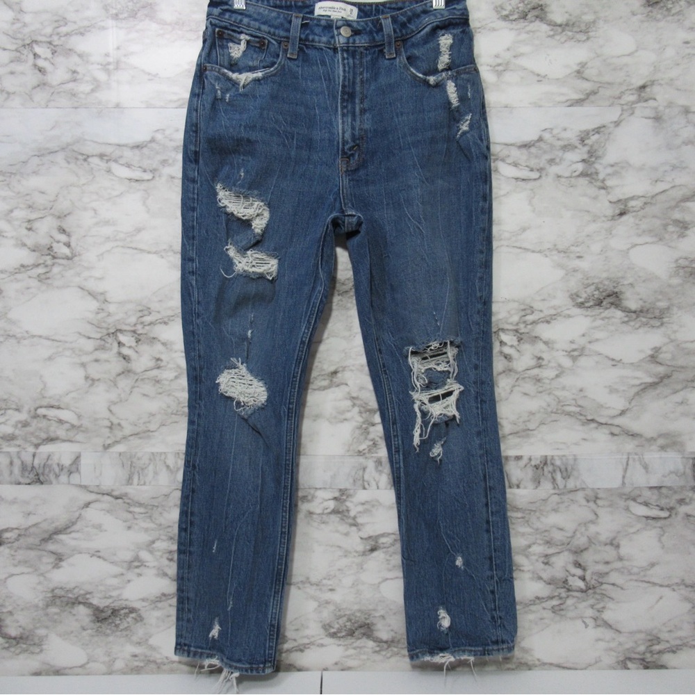 Abercrombie & Fitch Curve Love High Rise Mom Denim Jeans Distressed Size 28